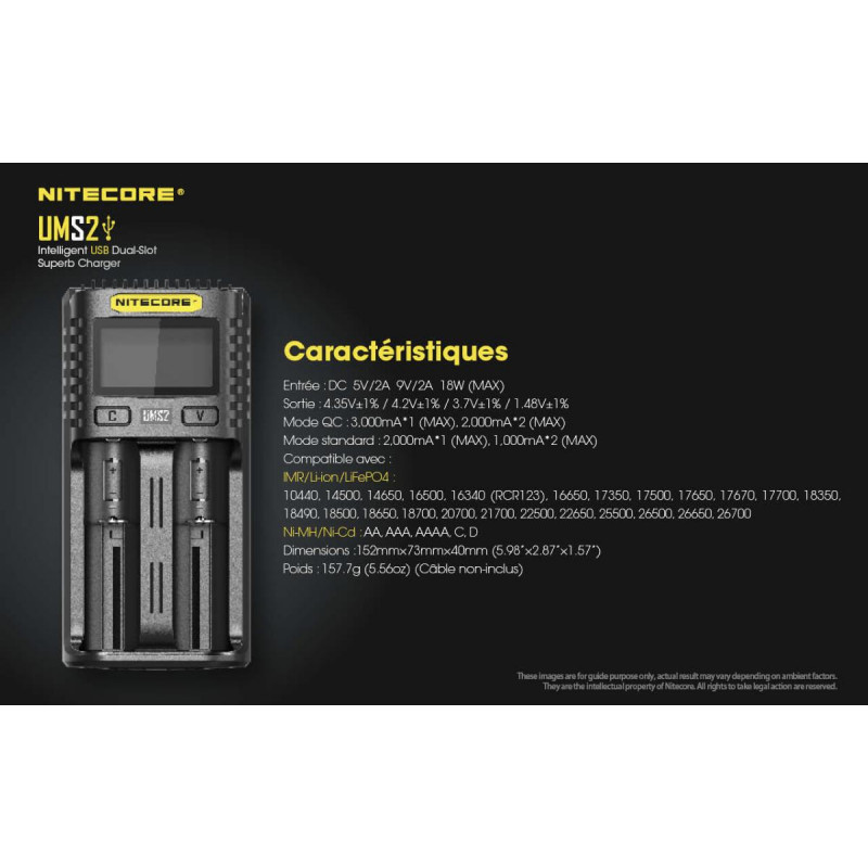 Chargeur Intelligent Nitecore Ums Usb Cran Lcd Accus Service